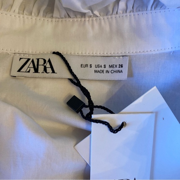 ZARA Gray White Ruffle Tie Neck Bib Collar Sweater NWT - Picture 6 of 12